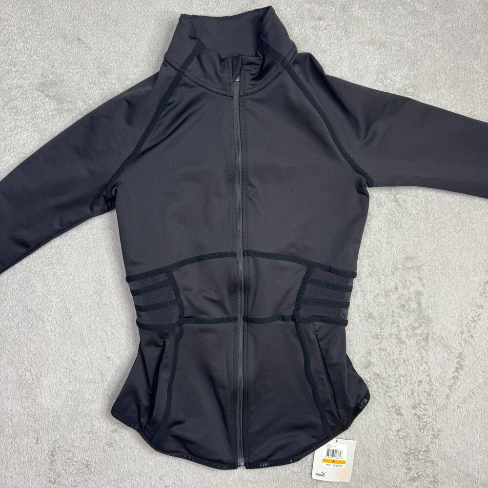 Puma Athletic Jacket Womens Small Black Mesh Inset Zip Front Thumb Hole Sleeve